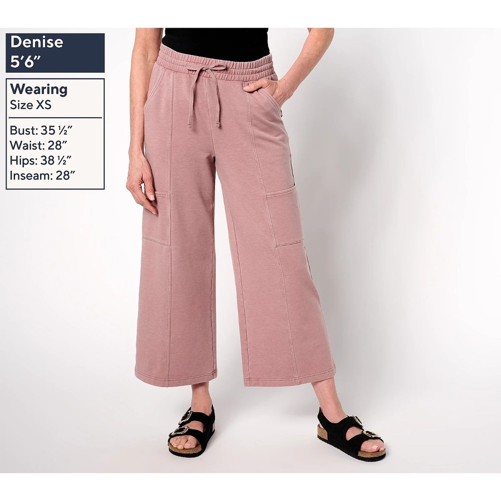 AnyBody Regular Beach Wash French Terry Wide Leg Pants Chai Small